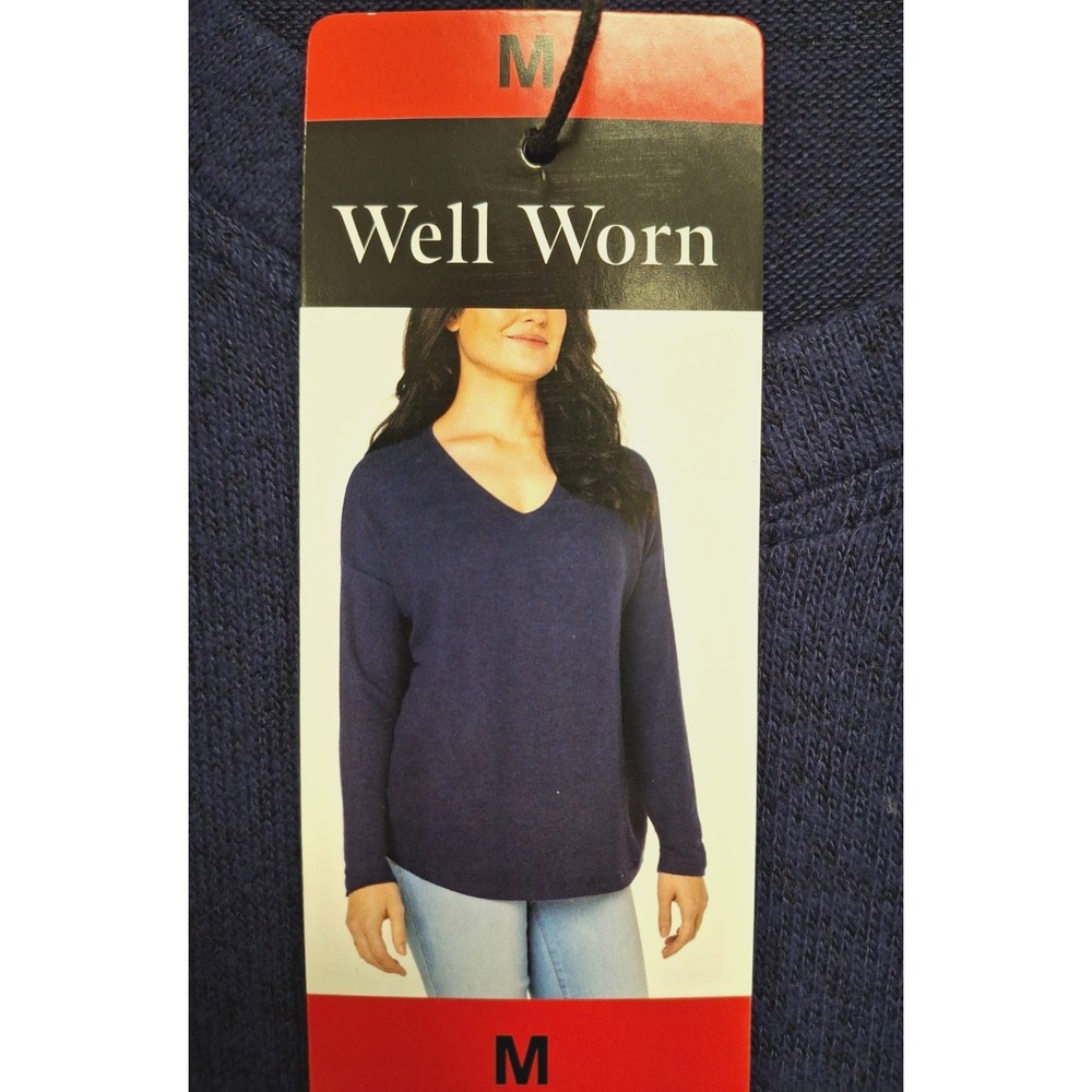 Well Worn Women's Long Sleeve V-Neck Top, Blue, Size: Medium, New